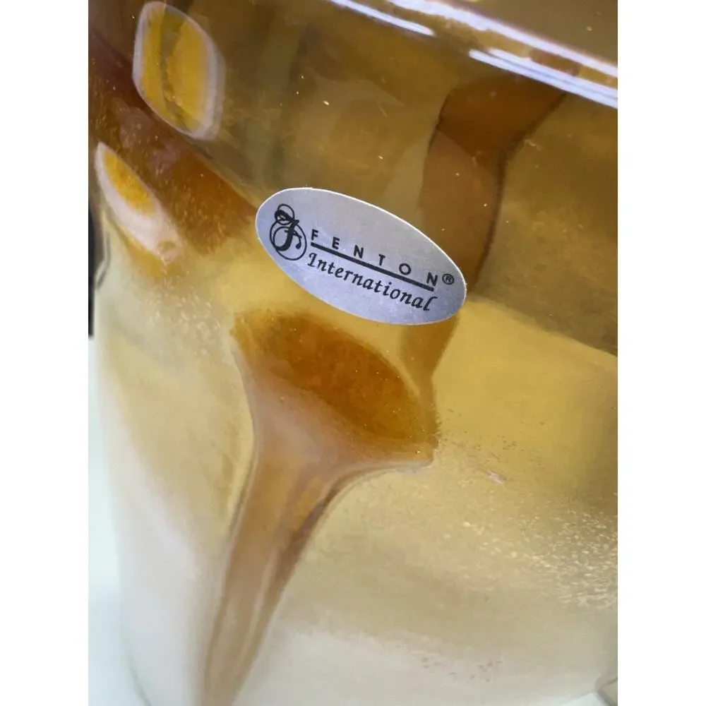 Fenton International 14in Amber Gold Vertical Textured Trail Frosted Sand Vase